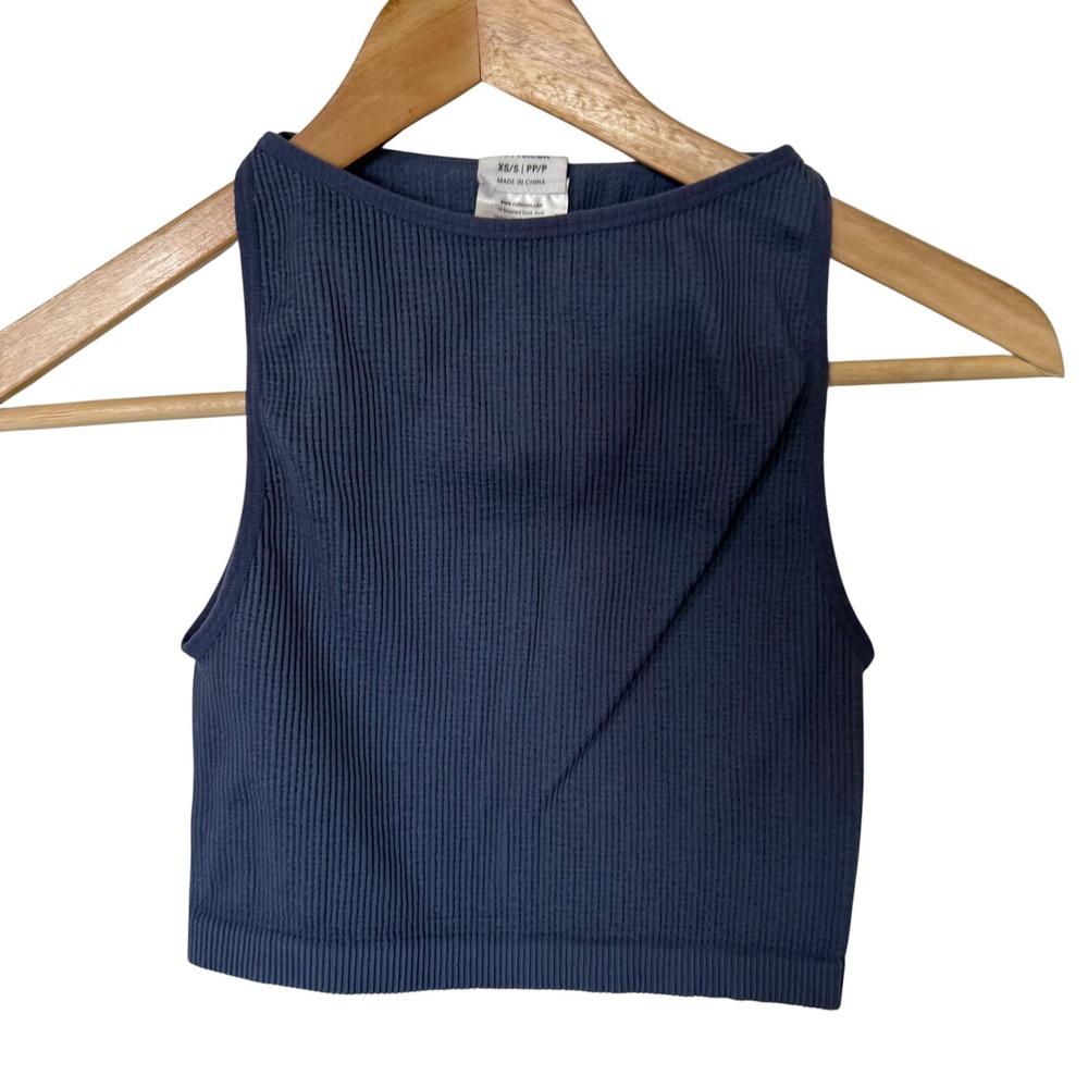 Cotton On Ribbed Crop Tank Top Women XS/S Navy Blue Excellent High Neck Slim Fit